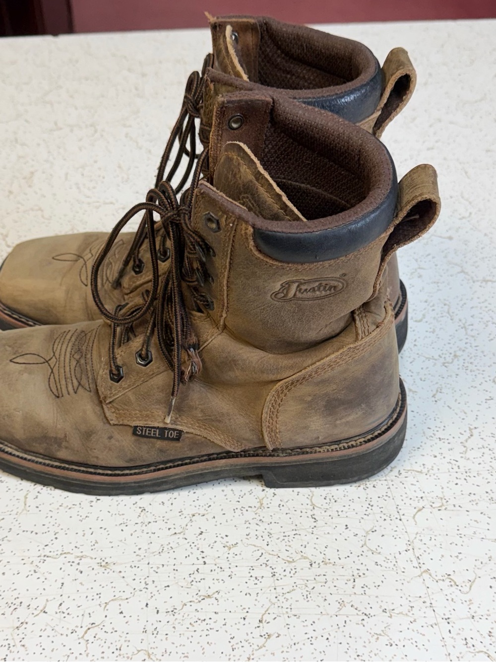 Justin Original Pulley 8" Steel Toe Work Boots Lace Up Men's Size 9 EE - Picture 4 of 7